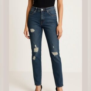 Good American Dark Blue Distressed Straight Leg Jeans size 26